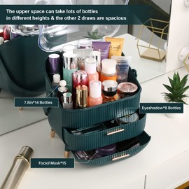 Ulraitha Makeup Organizer,Cosmetics Display Case With 2-Layer Storage Box,Waterproof And Dustproof,Skincare Storage Box (Green B)