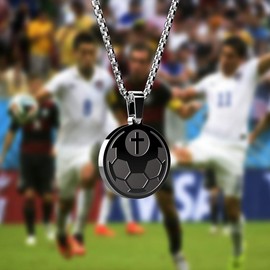 omodofo Sports Pendant Necklace Baseball Inspirational Bible Verse Luke 1:37 Christian Gift for Teens (Soccer Necklace - Silver)