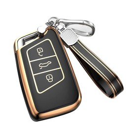 KUNIO Car Key Cover Fits VW Magotan Passat B8 Tiguan MK2 Jetta Skoda Superb A7 Kodiaq Accessories TPU Key Case Smart Key Fob Key Cover 3 Buttons Black