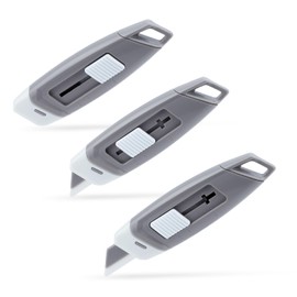 Steelite Mini Ceramic Box Cutter, 2-Stage Retractable Box Opener, Mini Magnetic Package Opener with Safety Lock, Small Utility Knife Ceramic Blades with Keychain Hole 3-pack