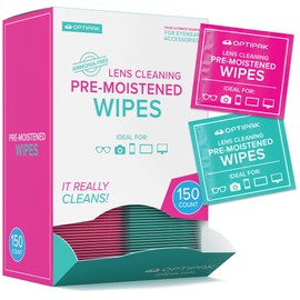 OPTIPAK Pre-Moistened Lens Wipes for Eyeglasses - Individually Wrapped Eye Glasses Cleaner Wipes for Glasses, Sunglasses, Camera Lens, Goggles and Screens (150 Count)
