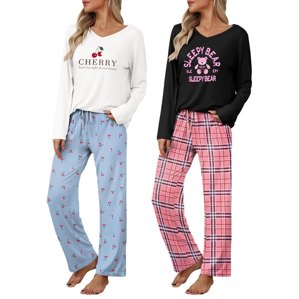 Ekouaer Womens 2 Pack Pajama Set Long Sleeve Pajamas Top