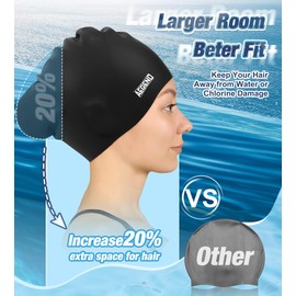 Aegend Swim Caps for Long Hair, Durable Silicone Swimming Caps for Women Men Adults Youths, Easy to Put On and Off, Waterproof Swim Hats Bathing Caps to Keep Hair Dry, 1 Pack, Black