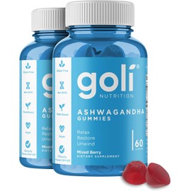 Goli Ashwagandha & Vitamin D Gummy 120 Count - Relax. Restore. Unwind. (Mixed Berry, KSM-66, Vegan, Plant Based, Non-GMO, Gluten-Free & Gelatin Free), Pack of 2