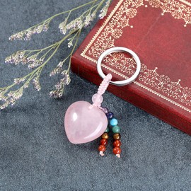 CrystalTears Rose Quartz Crystal Keychain Chakra Healing Quartz Crystal Gemstone Heart Pendant Car Keyring Bag Charms for Women Girls Bag Decor Crystal Valentines Gifts for Her Girlfriend Wife