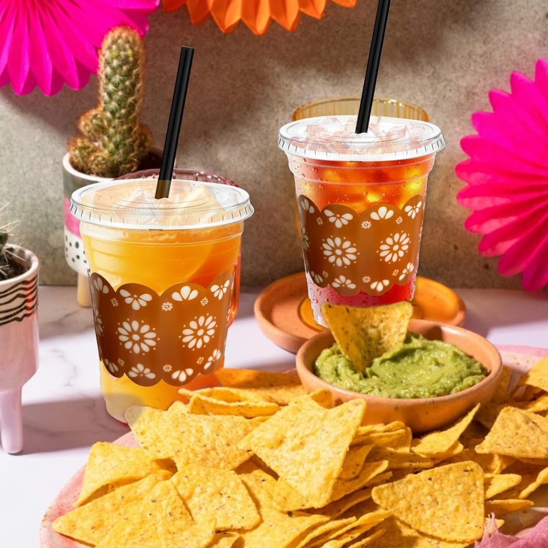 FUYUWIIN 50Pcs 12oz Cielito Lindo Disposable Plastic Cups with Lids