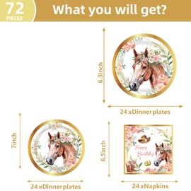 Horse Party Tableware Decorations Set - 96 Pcs Golden Horse Themed Plates Napkins Tableware Supplies for Cowboy Western Boys Girls Kids Birthday Party Decorations for 24 Guest