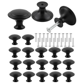 xlwen Modern Cabinet Knobs with Screws, Pack of 20, Furniture Knobs, Black, Round Drawer Handles, 30 mm, Stainless Steel, Round, Black, for Cupboards, Dressers, Wardrobe, Furniture