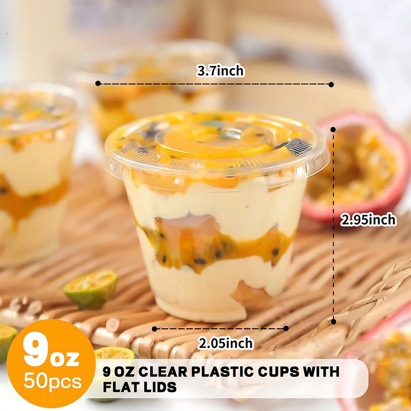 CenYouful 9 oz Clear Plastic Cups with Flat Lids No