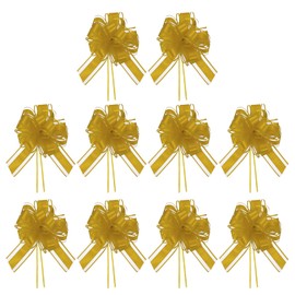 PATIKIL Large Gift Bow 8x6 Inch, 10 Pack Pull Bows for Gift Wrapping Present Wedding Valentine's Day Party Birthday Christmas Basket Decoration, Gold Tone