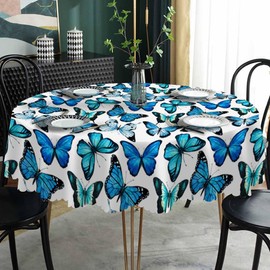 AOYEGO Butterfly Blue Round Tablecloth 60 Inch Animals Exquisite Wings Fantasy Table Cloth Polyester Tablecloths for Home Decor, Parties, Picnic