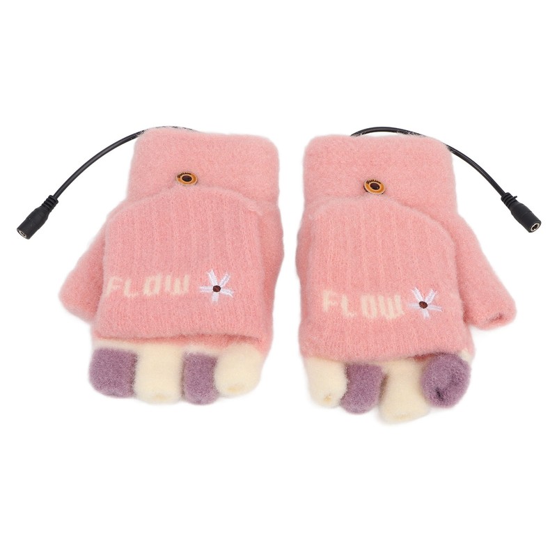 USB Heating Winter Gloves Cotton Knit Washable Women USB Fingerless
