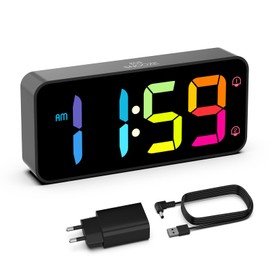 HOMVILLA Digital Alarm Clock with Adapter, 2 Alarms, USB Charging Port, 0-100% Dimmer, 90-120dB Volume, Snooze Function - Digital Clock for Desk, Bedroom, Bedside Table