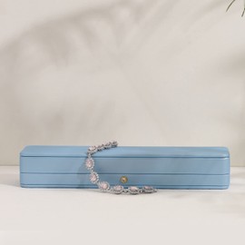Oirlv Pu Leather Sky Blue Long Chain Box Jewellery Box Gift Box for Proposal Anniversary Valentine's Day Birthday
