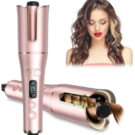 Automatic Curling Iron, Auto Hair Curler Wand with 4 Temperatures & 3 Timers & LCD Display, Curling Iron with 1" Large Rotating Barrel, Dual Voltage Auto Shut-Off Spin Iron for Hair Styling