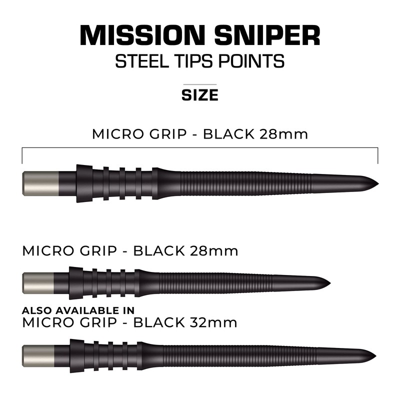 MISSION DARTS Mission Darts Sniper Points - Micro Grip- Black