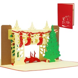 LIN17249 Pop Up 3D Christmas Cards, Christmas Fireplace, N439