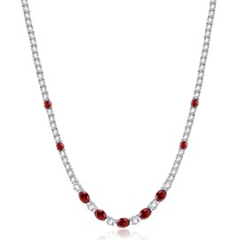 FANCIME Sterling Silver Created Garnet Tennis Necklace January Birthstone Necklace with 4mm Cubic Zirconia 6 * 8mm Oval Opal Gemstone Luxury Jewelry for Women 18"