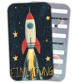 ZELAITE 12 Rocket Invitation Cards Children's Birthday Party for Boys and Girls, Birthday Invitations for Children Including 12 Envelopes, Birthday Invitations, Party Decoration, Invitation First Day