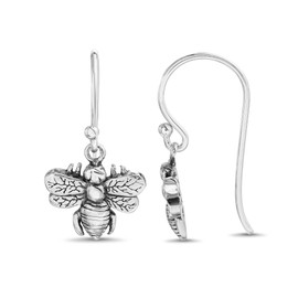 Willowbird Oxidized Sterling Silver Textured Dangle French Wire Bee Earrings for Women Bee