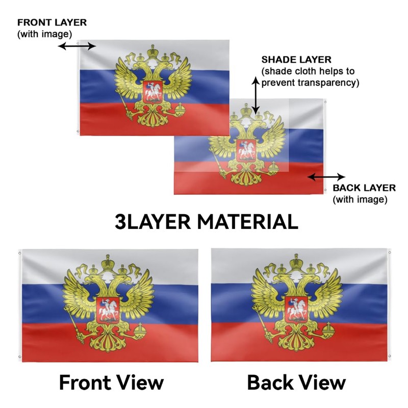 Masquita Double Sided Russia with Eagle Flag 2x3FT,220D Heavy Polyester