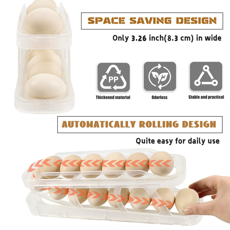 Tefola Egg Holder for Refrigerator, Egg Dispenser Roll Holder, 2-Tier