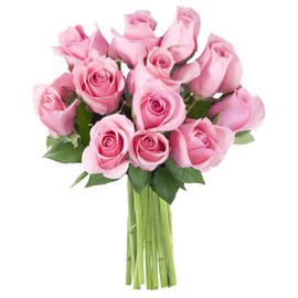 KaBloom PRIME NEXT DAY DELIVERY - Fall Collection - Bouquet of 12 Fresh Pink Roses.Gift for Birthday, Anniversary, Get Well, Thank You, Valentine, Mother’s Day Fresh Flowers