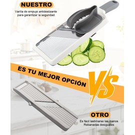 Mandolina Cortadora de Verduras Ajustable, Rebanadora Manual con 3 Espesores, Protector Anticortes para Tomate, Pepino y Hortalizas en Cocina