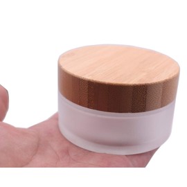 Environmental Bamboo Lid Frosted Glass Bottle Cream Jars Empty Cosmetic Comtainer 1pcs (50G/1.7oz)