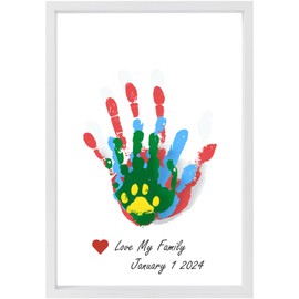 diytoolsman Family Handprint Kit - DIY Crafts Keepsake White Wooden Frame - Family Gifts - Gifts for New Parents,Fun Mom Gifts, Includes 5 Non-Toxic Paint Colors