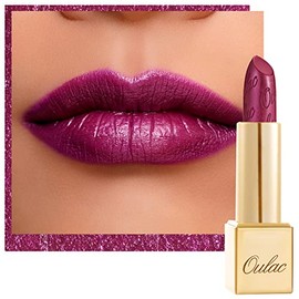 OULAC Lippenstift Metallic Glanz Finish, Pflaume Glitzer Lippenstift mit Lang Anhaltendem 3D-Glanz, Intensive Farbe, Cremige und Feuchthaltende Formel, Vegan, 4.3g, (04) Sugar Plum
