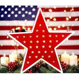 Star Solar Light Patriotic Decor for Outdoor-Garden,Patio,Tree,July 4th Country Star Indoor/Outdoor Memorial Day Decoration,Red