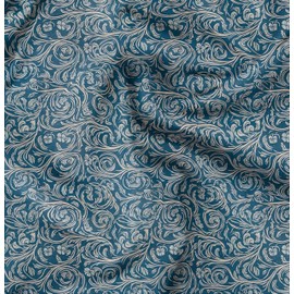Soimoi Leaves Print - Blue, Canvas Fabric Material - 56 Inch Wide, 1 Meter, Unstitched Fabric For Upholstery, Bags, Workwear And Outdoor Gear.