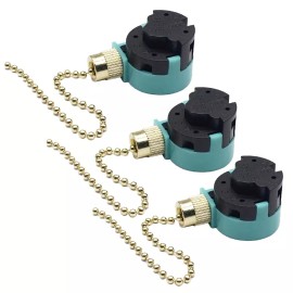 ZING EAR Pull Chain Ceiling Fan Switch 3 Speed 4 Wire ZE-268S6 (Gold) 3PCS