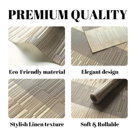 SUMYMERY Placemats Set of 8 Vinyl/Plastic Woven Place Mats for Kitchen Table Indoor/Outdoor Washable Placemat Wipeable Dining Table Mats (Ombre Glod,8)