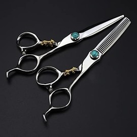 Hair Cutting Scissors, 6 Inch Professional Steel Green Gem Hair Scissors Cutting Barber Tools Tiger Haircut Thinning Shears Hairdresser Scissors Set