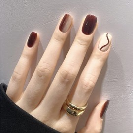 Spring Nails,Short Press on Nails Pure Color,Hot Brown Petite Fake Nails,Short Square Nails For Small Hands,Acrylic Full Cover Gel Press-On Nail Kit