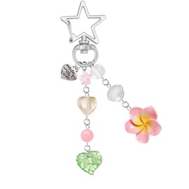 Agromusk Hibiscus Flower Keychain,Cute Tropical Y2K Floral Keychain Aesthetic Star Heart Beaded 2000s Summer Flower Beach Bag Charms Accessories Kawaii Hawaiian Decor for Women Gifts(Pink)