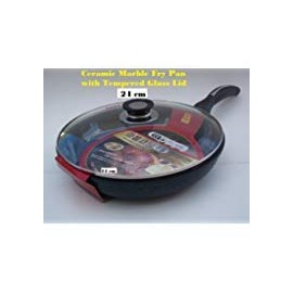 Ceramic Marble Coated Non Stick Cast Aluminium Fry Pan with Lid, 24 cm (9 inches)