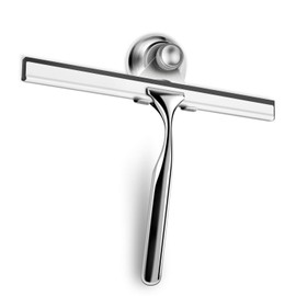 BININBOX Shower Squeegee for Shower Doors, Window, Bathroom, Mirror and Car Glass, All-Purpose Cleaning Squeegee with Powerful Suction Cup Hooks Holder – Stainless Steel, 10 Inches. (Black)