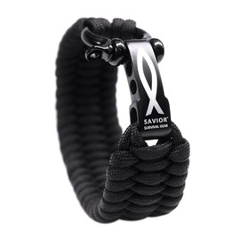 Savior Survival Gear Paracord Bracelet with Stainless Steel Adjustable Shackle (Black, 9)