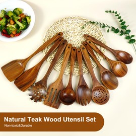 FJNATINH Wooden Kitchen Utensils Handmade for the Kitchen (Ten Piece Set)