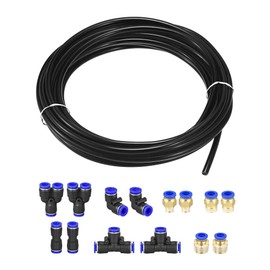 uxcell Pneumatic Air Hose Tubing PU Air Compressor Tube 5mm(3/16'') ID x 8mm(5/16'') OD x 10m/32.8Ft Pipe Black with 7 Type Connect Fittings