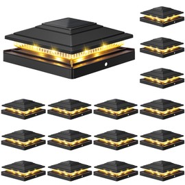 APONUO Solar Post Cap Lights 16-Pack, Black IP64 Waterproof 16 LED Fence Post Solar Lights for 4x4 5x5 6x6 Wood/Vinyl Posts, 2-Mode Deck Post Lights Solar Powered, 10-Hr Lighting for Patio Yard Porch