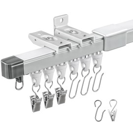 Juexica Retractable Ceiling or Wall Mount Curtain Track 4.3-7.9ft / 1.3-2.4 Meter Room Divider Curtain Rod, Rails Set with Silent Rollers and Hooks for Living Room Bedroom RV (Single)