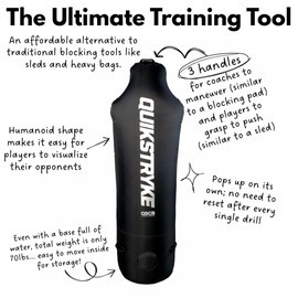 Football Tackle Dummy with Water Weighted Base for D-Line Training - 69" Tall, Black, 70 lbs - Pop-Up Blocking Pad Alternative for Off-Season Training