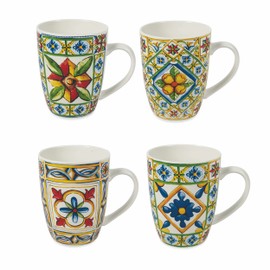Villa d'Este Home Tivoli Costiera Set of 4 Cups in New Bone China 300 ml