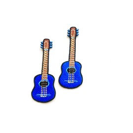 PLpatch Set of 2 Tiny. Mini Guitar Acoustic Musical Instrument Little Cute Cartoon Blue Logo1 Sew Iron on Embroidered Applique Badge Sign Patch Clothing Costume