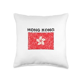 Retro Vintage Hong Kong Flag Store Retro Vintage Hong Kong Flag Support Throw Pillow, 16x16, Multicolor