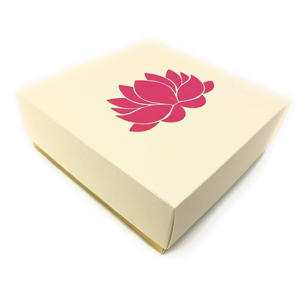 Lotus Printed White Sweet Boxes for Indian Sweets, Cookies, Goodies, Mithai, Candy, Gift Boxes with Lids Bulk, Handmade Bulk Mithai Box, Favor Boxes for Wedding, 2.95x5.51 Inch (Pack of 4)